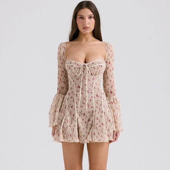 NWT House of CB ANALISSA Vintage Cream Rose Print Corset Mini Dress. SZ M - Picture 3 of 7